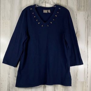 Chico’s V-Neck Grommets and Weaved Rope Shirt 2